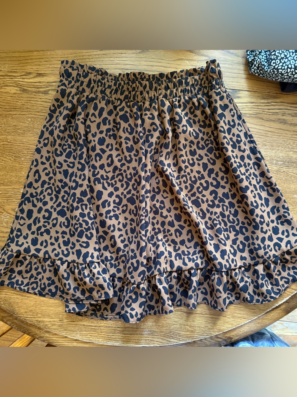 Leopard Print Ruffle Hem Skirt - Brown/Black
